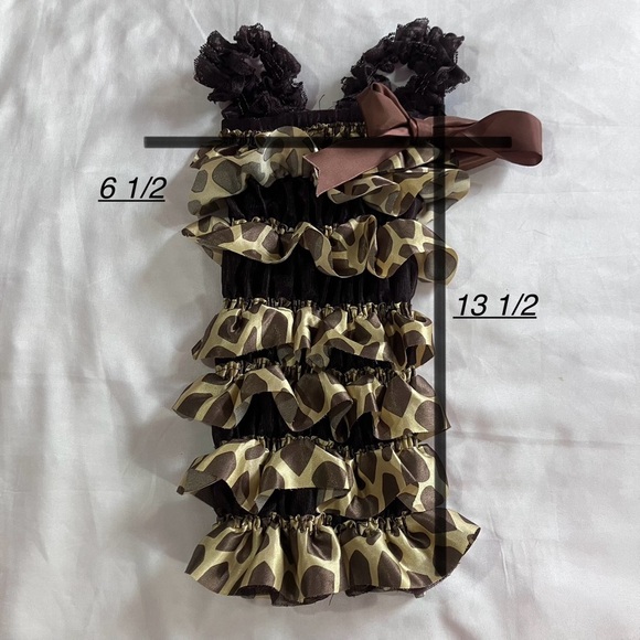 🩵2FOR$20 Boutique Brown&Gold Satin Giraffe Ruffle Romper - Picture 7 of 8